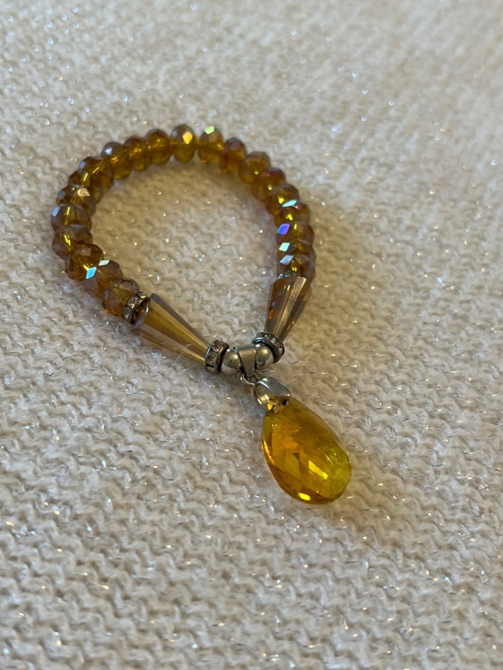 Yellow Crystal Beaded Bracelet with Teardrop Pendant